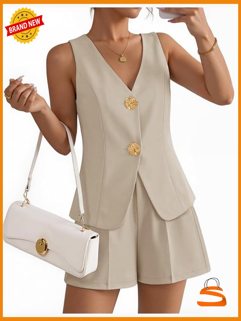 Women's 2 Piece Short Set Vest & Shorts Business Casual